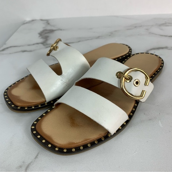 Coach & Four Aquila Slide Sandals White Leather Upper& Lining Made in Italy 7.5 - Picture 6 of 11